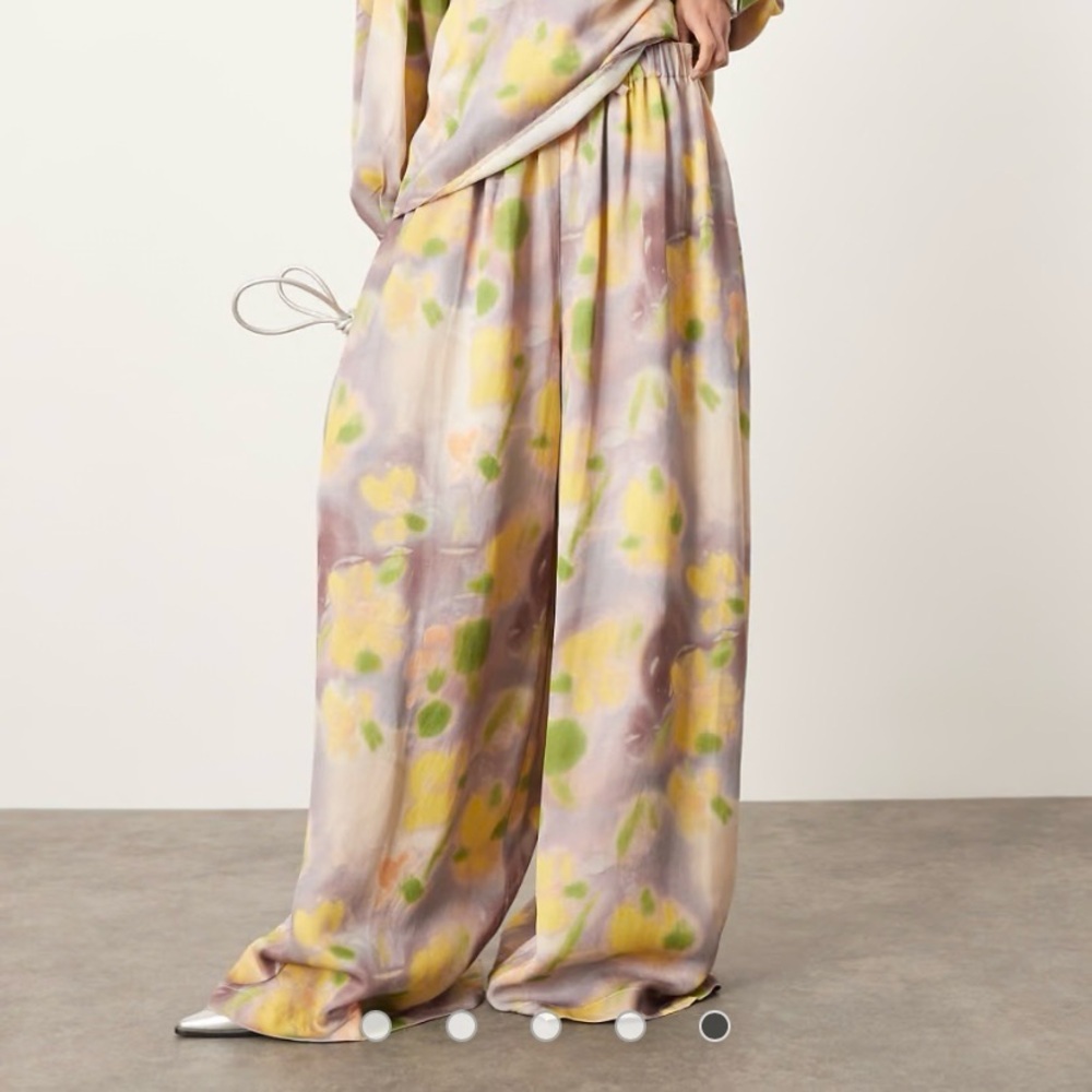 ASOS EDITION Super Wide Leg Drawstring Pants Sz 8 Blurred Floral Boho Chic Artsy